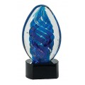 6 inch Blue Art Glass on Black Base