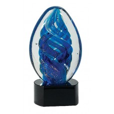 6 inch Blue Art Glass on Black Base