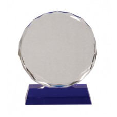 CRY501 Round Faceted Crystal on Blue Pedestal Base 