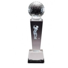 CRY293 Crystal golf trophy with 3-D Golfer Female