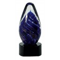 6 3/4 inch Blue Tear Drop Art Glass on Black Base