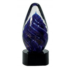 6 3/4 inch Blue Tear Drop Art Glass on Black Base