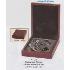 Rosewood Finish 3 piece Wine Gift Set